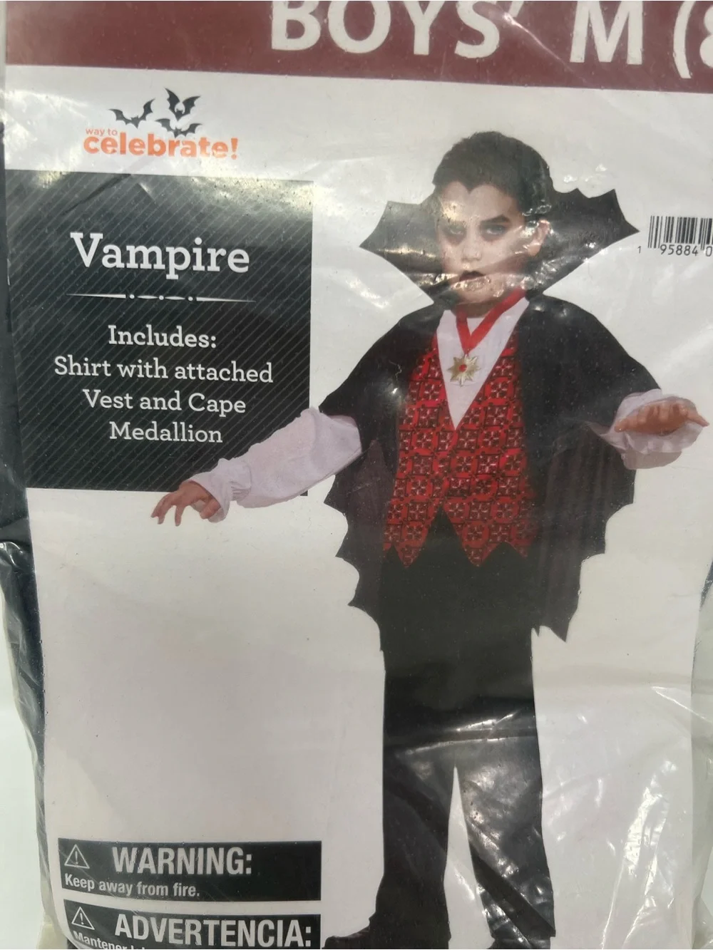 Vampire Boys Costume Size Medium 8 Shirt Vest Cape Medallion New In Package